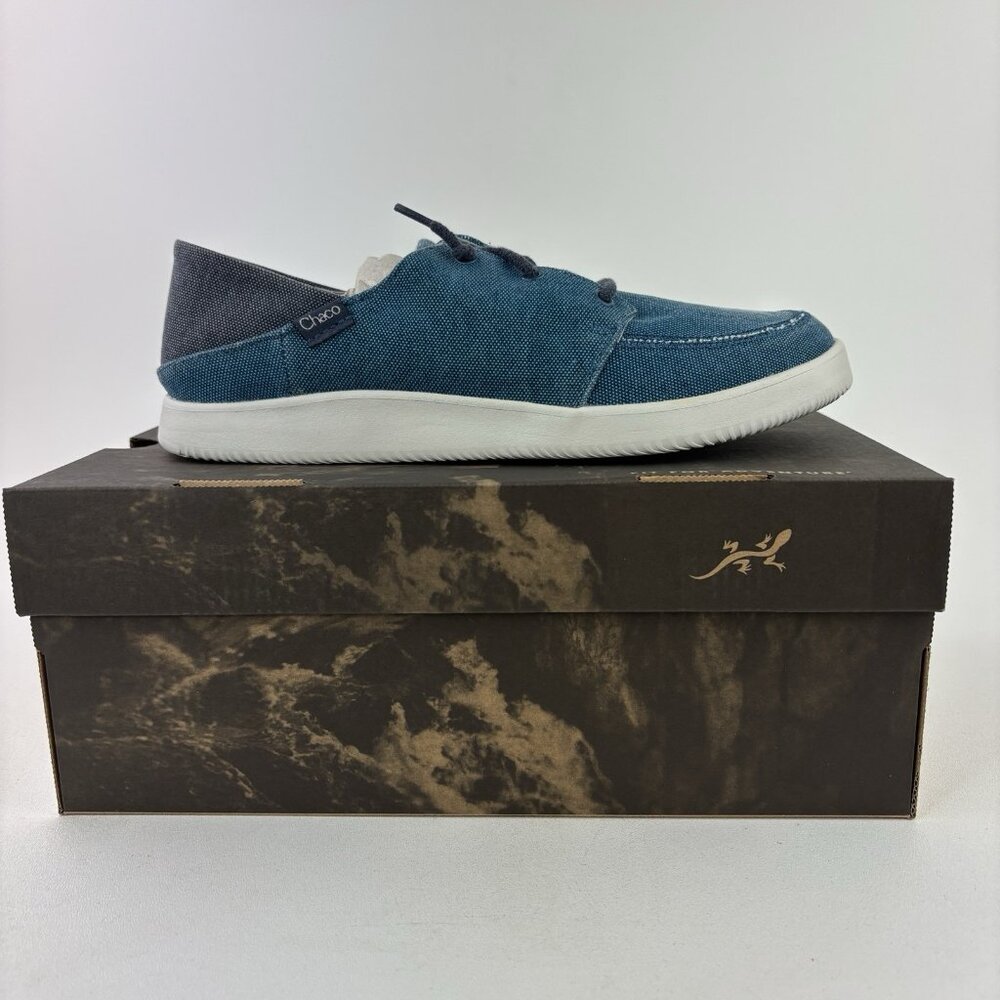 Chaco Chillos Sneaker Mens Sz 9 Slip on with Strings Ocean Blue Boat Canvas